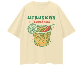Spicy Marg Oversized T-Shirt, Citrus Kiss Tequila Girl Graphic Tee, Margarita Social Club Shirt