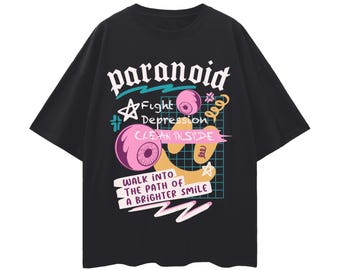 Oversized Paranoid Graphic T-Shirt Y2K Aesthetics Anxiety, Preppy Summer Graphic Streetwear