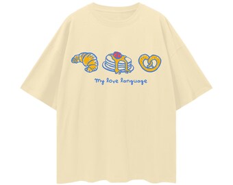 Camiseta com estampa de croissant, camiseta do French Brunch Club, camiseta de ombro caído para amantes de doces e café da manhã.