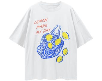 Camiseta Lemon Drop con hombros descubiertos, camiseta italiana de verano con estampado cítrico, camiseta extragrande para vacaciones en la costa de Amalfi.