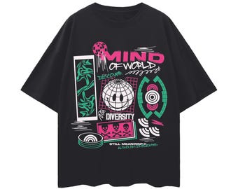 Oversized Streetwear T-Shirt, Y2K Grunge Graphic Tee, Unisex Preppy Urban Baggy Fit Shirt