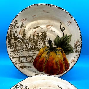 Set di 2 piatti autunnali in ceramica dipinti a mano Pumpkin Fest, da dessert e insalata, 7,5"