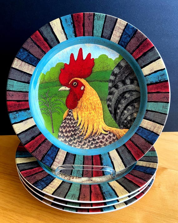 Colorful Farm Animal Plates Set – Cow, Sheep, Rooster Ceramic Homeware (set of 4)