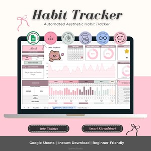 Habit Tracker Google Sheets Template Daily Routine Weekly Monthly Goals Spreadsheet ADHD Planner Friendly