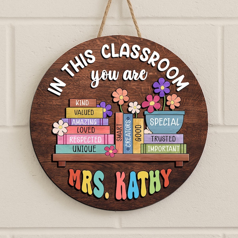 Personalized Teacher Rainbow Sign: Classroom Door Hanger, Wooden Decor ...