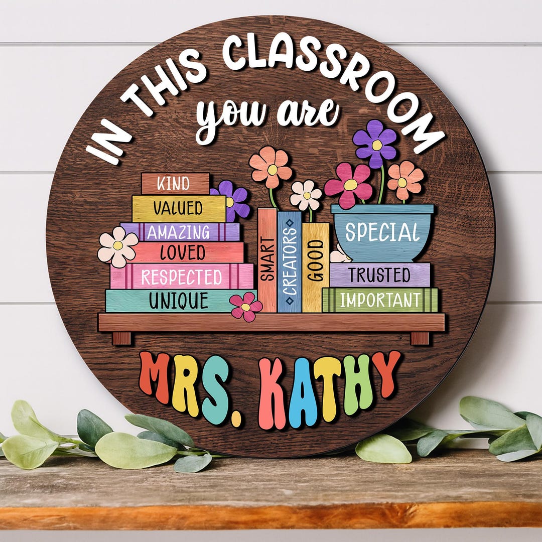 Personalized Teacher Rainbow Sign: Classroom Door Hanger, Wooden Decor ...