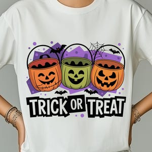 Trick Or Treat Buckets Png, Funny Halloween Candy Bag Png, Cute Spooky Pumpkin Sublimation Design, Retro Halloween Shirt Png