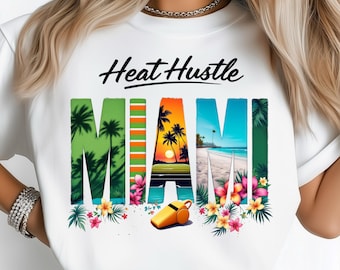 Miami Beach Sunset PNG: Sublimation Design Dtf Tshirt Png Digital Download, Tropical Floral Design