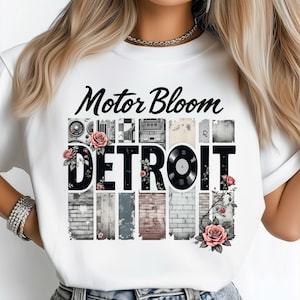 Detroit PNG, Motor City Kunst, Vintage Ziegelwand Druck, Vinyl Blumenmuster, Detroit Shirt, Urban Grunge City Poster