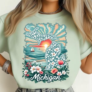 Michigan Sunset Lace Floral Coastline Beauty  State PNG: Sublimation Design Dtf Tshirt Png Digital Download