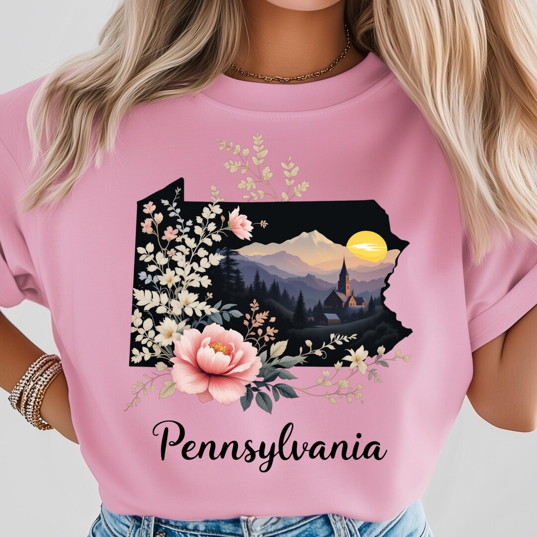 Pennsylvania Sunset PNG: Mountain Church Floral Art, Sublimation