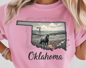 Kaart Oklahoma PNG: sublimatie ontwerp dtf tshirt png digitale download, landschapsontwerp paardenboerderij voor shirt