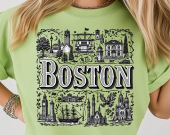 Vintage Boston Png PNG: Sublimation Design Dtf Tshirt Png Digital Download, Historic City Engraving, Travel Poster, Sublimation Designs