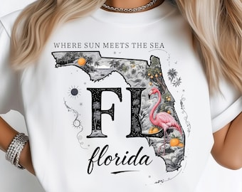 Florida Flamingo Beach Sunset State PNG: Diseño de sublimación DTF Camiseta Png Descarga digital