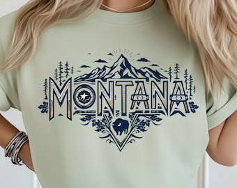 Montana Tribal Lettering Mountain Forest Symbolic Style State PNG: Sublimazione Design Dtf Tshirt Png Download Digitale