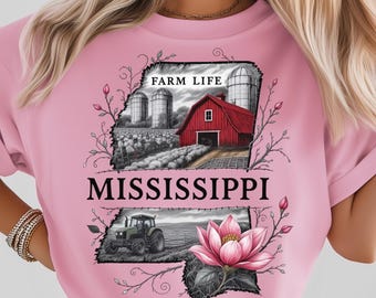 Mississippi Farm Life Zustand PNG: Sublimation Design Dtf Tshirt Png Digital Download, Traktor, Scheune, Magnolie