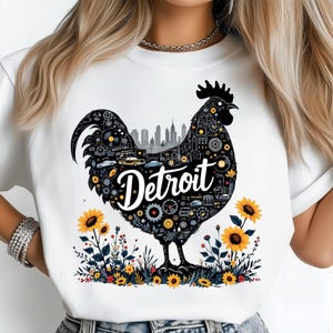 Detroit Hahn PNG, Skyline Motor City Poster, Auto Industrie Pride Print, Oldtimer Grafikkunst, Stadtlandschaft, USA Zustand Shirt Design