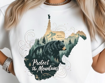 West Virginia Bear Mountain State, png-bestand: sublimatieontwerp dtf-t-shirt png digitale download, Appalachian forest png