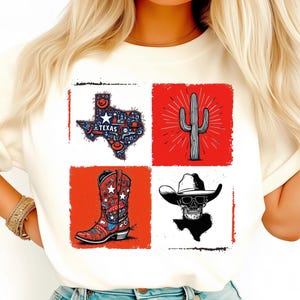 Texas retro PNG, botas de vaquero PNG, decoración del oeste PNG, estado de la estrella solitaria PNG, arte de cactus PNG, calavera del oeste PNG, orgullo de Texas PNG, mapa de Texas PNG