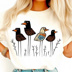 Pájaros caprichosos PNG, camisetas únicas, regalo artístico, descarga digital, PNG artístico, camiseta de pájaro, regalo de la naturaleza, imprimible único, arte de aves