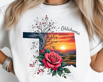 État de la carte de l'Oklahoma PNG : Sublimation Design Dtf Tshirt Png téléchargement numérique, dentelle florale coucher de soleil Design
