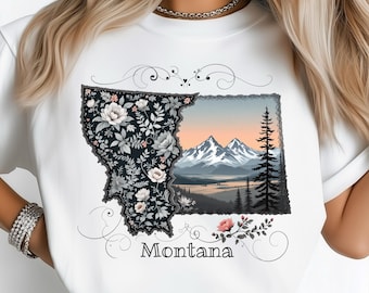 Montana Sunset State PNG: Design a sublimazione Dtf Tshirt Png Download digitale, Pizzo floreale Mountain Valley Png