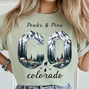 Colorado CO Peaks And Pine PNG, Mountain Nature Poster, USA State Travel Art, Colorado Pines Cabin Landscape Design, Mountain Scene Print