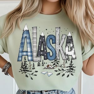 Alaska Cruise Png, Rustic Flannel Lettering Art, Snowflake Mountain Print, Northern Nature Design, Sublimation Designs