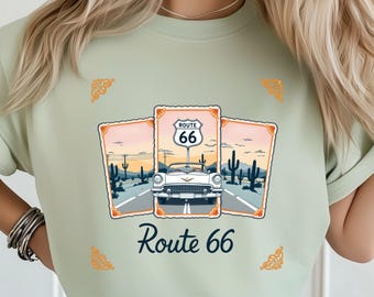 Route 66 Retro Road Trip State PNG: Sublimation Design Dtf Tshirt Png Digital Download, Vintage Car Desert Design