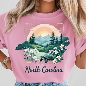 North Carolina Nature PNG, Turtle and Wildflowers PNG, State Map Print, North Carolina Landscape Poster, Scenic Mountain Artwork