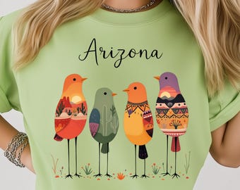Arizona Desert Folk Art Southwestern Tribal Sunset Birds State PNG: Sublimation Design Dtf Tshirt Png Digital Download