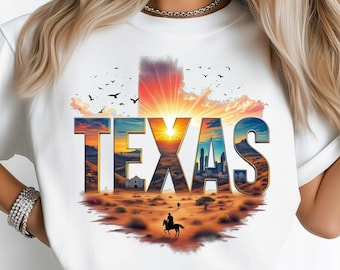 Texas Sunset State PNG: Sublimation Design Dtf Tshirt Png Digital Download, Cowboy Desert Landscape Png