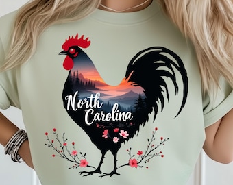 North Carolina Rooster State PNG: Sublimation Design Dtf Tshirt Png Digital Download, Mountain Sunset Illustration