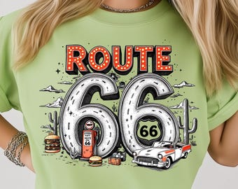 Route 66 Classic Car Retro Desert Diner Vintage Art State PNG: Sublimation Design Dtf Tshirt Png Digital Download
