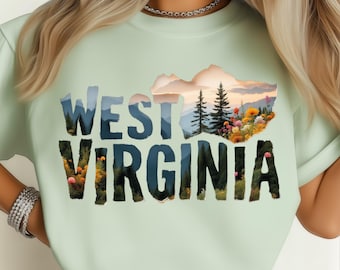 West Virginia rustiek gedetailleerd natuur uitsnede stijl staat png: sublimatie ontwerp dtf tshirt png digitale download