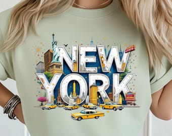 NYC Skyline State PNG: Sublimationsdesign Dtf Tshirt Png digitaler Download, New York City Grafik, Sublimationsdesign