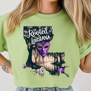 Rooted In Louisiana PNG, Mardi Gras Mask Clipart, Louisiana Swamp Art Print, State Poster Decor, USA State Shirt Design