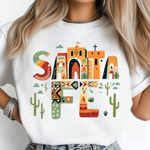 Santa Fe Png, Desert City Art, Southwestern Lettering Print, Colorful Travel Poster, Cactus Illustration Design, Sublimation Designs