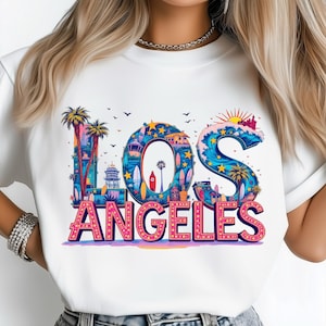 Los Angeles California PNG, Retro Cityscape Clipart For Shirts, LA Skyline Sublimation Design, Digital Urban Travel Art File