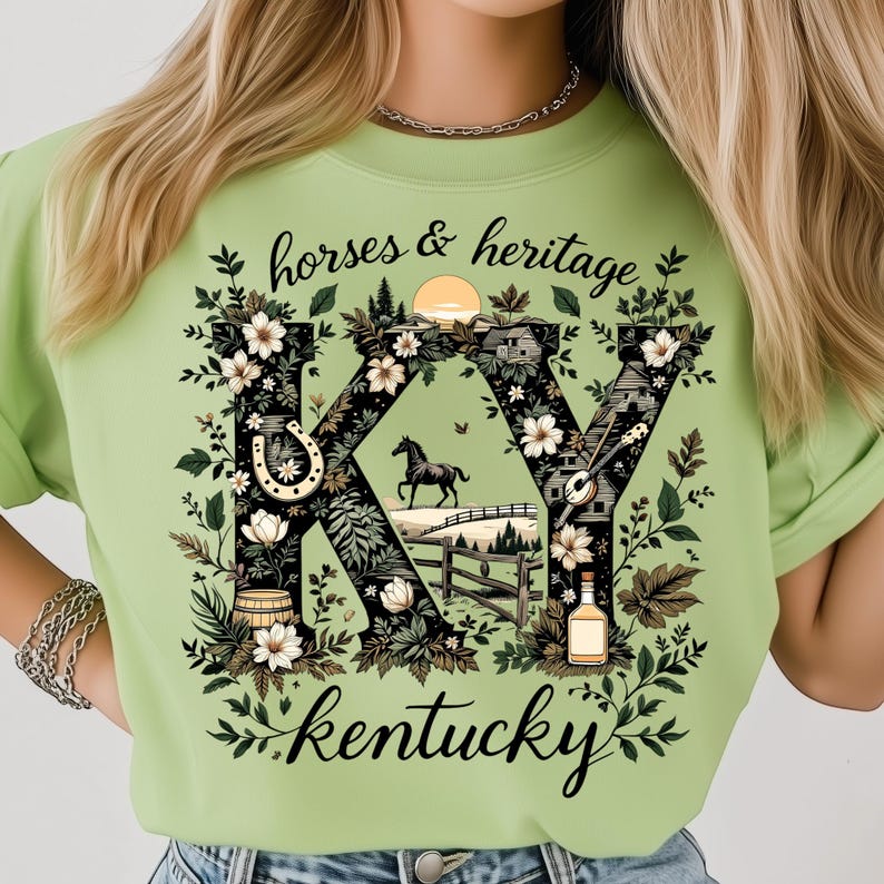 Kentucky Floral Prairie Horses Vintage State PNG: Sublimation Design Dtf Tshirt Png Digital Download image 4