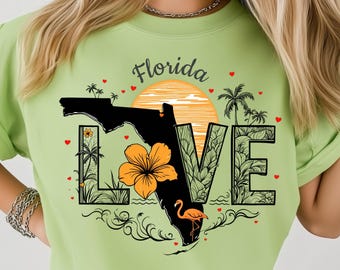 Diseño de sublimación PNG para camisetas, descarga digital PNG, diseño de mapa de flamencos al atardecer tropical