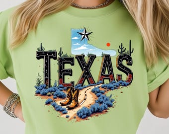 Texas Map State PNG: Sublimation Design Dtf Tshirt Png Digital Download, Wild West Cowboy Boots, Star Flag