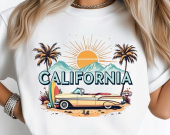 California Sunset Beach State PNG: Design a sublimazione Dtf Tshirt Png Download digitale, Clipart di palme