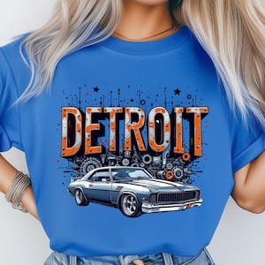 Detroit Skyline PNG, alte Muskelkunst, Industriestadt Poster, Motor City Grafik-T-Shirt, Detroit Wanddruck