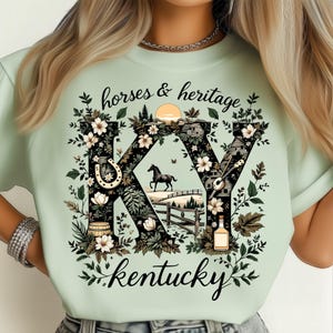 Kentucky Floral Prairie Horses Vintage State PNG: Sublimation Design Dtf Tshirt Png Digital Download image 1