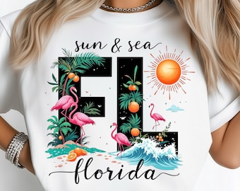Florida Flamingo State PNG: Diseño de sublimación DTF Camiseta Png Descarga digital, Tropical Png