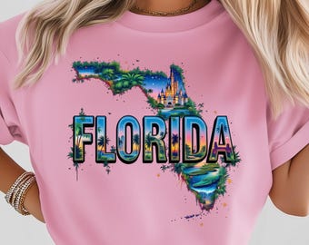 Florida Vibes State PNG: Diseño de sublimación DTF Camiseta PNG Descarga digital, Castillo tropical Atardecer, Clipart de viajes