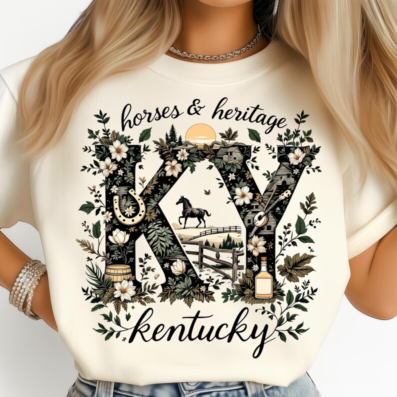 Kentucky Floral Prairie Horses Vintage State PNG: Sublimation Design Dtf Tshirt Png Digital Download image 3