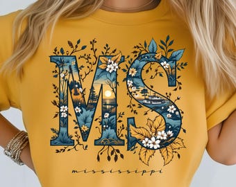 Mississippi Sunset River Blumenzustand PNG: Sublimationsdesign Dtf Tshirt Png digitaler Download