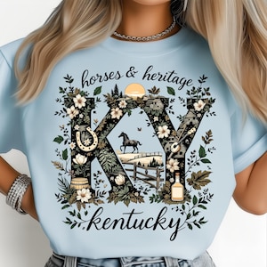 Kentucky Floral Prairie Horses Vintage State PNG: Sublimation Design Dtf Tshirt Png Digital Download image 2